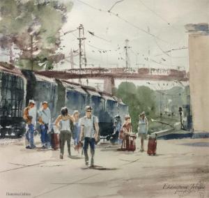 Watercolor: At the station