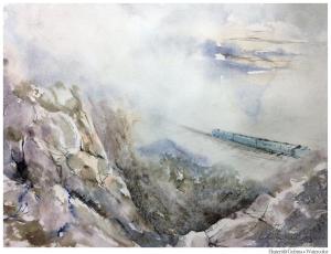 Акварельная живопись: Туман в горах