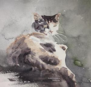 Акварельная живопись: Весенний кот
