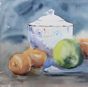 Watercolor: Still life with apple