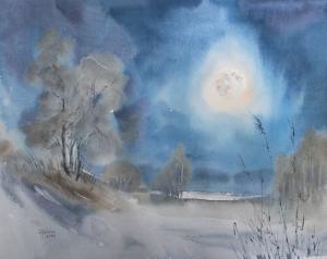 Watercolor: Night with the Moon