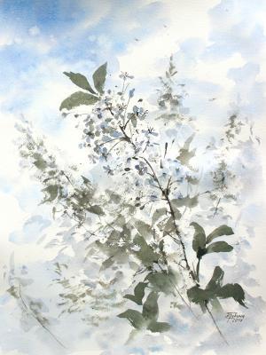 Акварельная живопись: Цветущая вишня