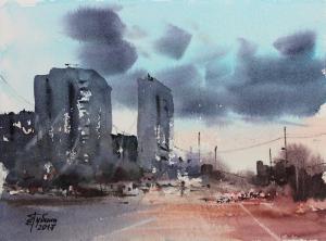 Watercolor: Evening city