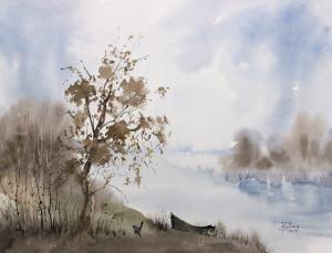 Акварельная живопись: Ноябрьский туман