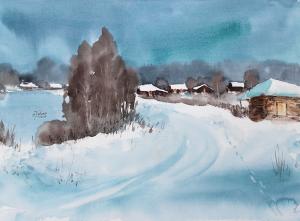 Watercolor: Winter landscape