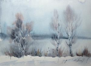 Watercolor: Winter landscape
