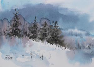 Акварельная живопись: Зимний пейзаж, скетч