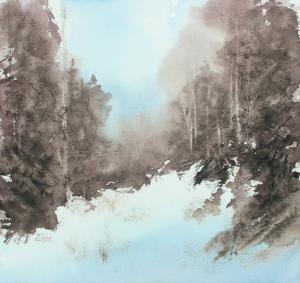 Акварельная живопись: Зимний лес