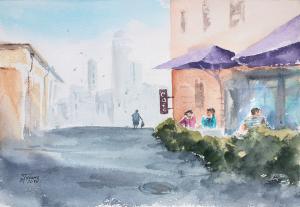 Watercolor: Street Cafe